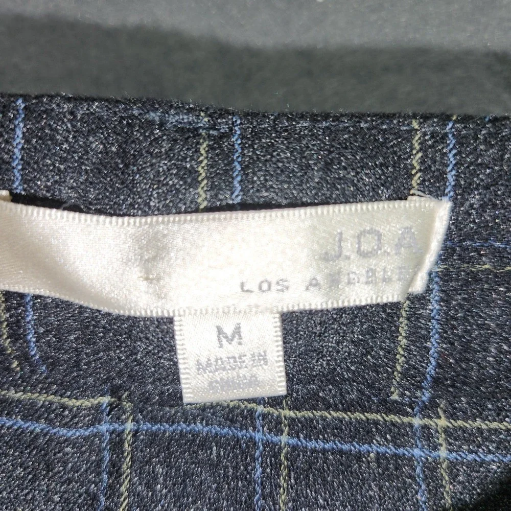 JOA Plaid Mini Skirt Medium Charcoal Blue Ruffle Hem Belted Schoolgirl Preppy